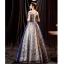 Charmant Bling Bling Océan Bleu Robe De Bal 2021 Princesse Encolure Dégagée Perlage Paillettes En Dentelle Fleur Manches Courtes Dos Nu Longue Robe De Ceremonie