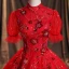 Scintillantes Rouge Robe De Bal Princesse 2021 Col Haut Perlage Étoile Paillettes Manches de cloche Dos Nu Longue Robe De Ceremonie