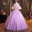 Flower Fairy Lavender Prom Dresses 2021 Ball Gown Off-The-Shoulder Sequins Lace Flower Appliques Backless Bell sleeves Floor-Length / Long Formal Dresses