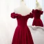Elegant Burgundy Satin Prom Dresses 2021 A-Line / Princess Ruffle Off-The-Shoulder Short Sleeve Backless Floor-Length / Long Formal Dresses