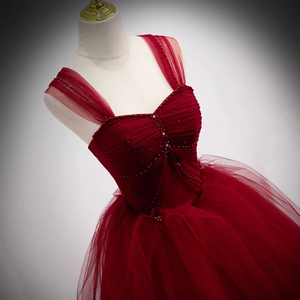Chic / Beautiful Burgundy Prom Dresses 2021 Ball Gown Square Neckline Sleeveless Backless Floor-Length / Long Formal Dresses