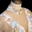 Charmant Champagne Robe De Bal 2021 Robe Boule Col Haut Paillettes En Dentelle Fleur Manches Courtes Dos Nu Longue Robe De Ceremonie