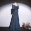 Scintillantes Océan Bleu Glitter Robe De Bal 2021 Princesse Encolure Carrée Manches Courtes Dos Nu Longue Promo Robe De Ceremonie