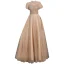 Charmant Doré Étoile Paillettes Robe De Bal 2021 Princesse Col Haut Perlage Manches Courtes Dos Nu Noeud Longue Promo Robe De Ceremonie