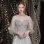 Elegant Grey Beading Evening Dresses  Prom Dresses 2021 A-Line / Princess High Neck Appliques Lace Flower Pearl 3/4 Sleeve Backless Floor-Length / Long Prom Formal Dresses