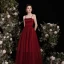 Chic / Beautiful Burgundy Satin Prom Dresses 2021 A-Line / Princess Spaghetti Straps Sleeveless Backless Bow Floor-Length / Long Prom Formal Dresses