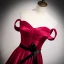 Vintage / Retro Burgundy Satin Prom Dresses 2021 A-Line / Princess Strapless Bow Sleeveless Backless Floor-Length / Long Prom Formal Dresses