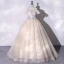 Elegant Champagne Prom Dresses 2022 Ball Gown Off-The-Shoulder Pearl Lace Flower Short Sleeve Floor-Length / Long Formal Dresses