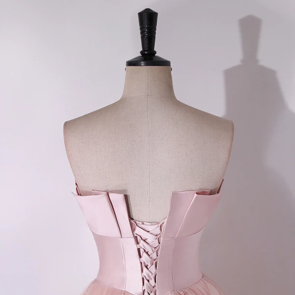Lovely Blushing Pink Bow Beading Prom Dresses 2024 A-Line / Princess Strapless Sleeveless Backless Floor-Length / Long Prom Formal Dresses