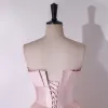 Śliczny Rumieniąc Różowy Kokarda Frezowanie Sukienki Na Bal 2024 Princessa Bez Ramiączek Bez Rękawów Bez Pleców Długie Bal Sukienki Wizytowe