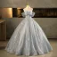 Bling Bling Grey Butterfly Appliques Sequins Tassel Prom Dresses 2025 Ball Gown Off-The-Shoulder Short Sleeve Backless Floor-Length / Long Formal Dresses