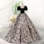 Elegant Black Printing Prom Dresses 2023 Ball Gown Square Neckline Rhinestone Short Sleeve Backless Floor-Length / Long Prom Formal Dresses