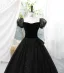 Élégant Noire Paillettes Robe De Bal 2023 Robe Boule Encolure Carrée Manches Courtes Dos Nu Longue Promo Robe De Ceremonie