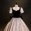 Elegant Black Printing Prom Dresses 2023 Ball Gown Square Neckline Short Sleeve Backless Floor-Length / Long Prom Formal Dresses