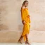 Chic / Beautiful Yellow Casual Summer Maxi Dresses 2018 Sash Asymmetrical Split Front Off-The-Shoulder Long Sleeve Womens Clothing