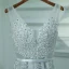 Chic / Beautiful Silver Wedding Party Dresses 2017 Lace Flower Strappy Sleeveless V-Neck Backless A-Line / Princess Short Bridesmaid Dresses