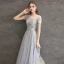 Sparkly Grey Evening Dresses  2019 A-Line / Princess Scoop Neck Beading Sequins Sash Short Sleeve Floor-Length / Long Formal Dresses