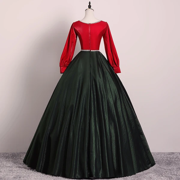 Vintage / Retro Black Red Prom Dresses 2019 Ball Gown V-Neck Rhinestone Sash Long Sleeve Floor-Length / Long Formal Dresses