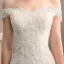 Classy Ivory Wedding Dresses 2019 Backless Trumpet / Mermaid Off-The-Shoulder Beading Pearl Lace Flower Sleeveless Court Train