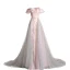 Charmant Rougissant Rose Robe De Soirée 2019 Princesse De l'épaule Appliques En Dentelle Fleur Ceinture Manches Courtes Dos Nu Tribunal Train Robe De Ceremonie