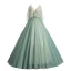 Elegant Sage Green Prom Dresses 2019 Ball Gown V-Neck Lace Flower 1/2 Sleeves Backless Floor-Length / Long Formal Dresses