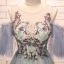 Élégant Bleu Ciel Robe De Soirée 2019 Princesse Encolure Dégagée Perlage En Dentelle Fleur Manches Courtes Dos Nu Longue Robe De Ceremonie