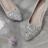 Sparkly Silver Wedding Shoes 2018 Leather Crystal Sequins 8 cm Stiletto Heels Pointed Toe Wedding High Heels