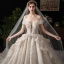 Luxe Champagne Robe De Mariée 2019 Robe Boule De l'épaule Perlage Paillettes Manches Courtes Dos Nu Royal Train