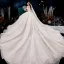 Charming Champagne Wedding Dresses 2019 A-Line / Princess Off-The-Shoulder Beading Tassel Pearl Lace Flower Appliques Short Sleeve Backless Royal Train