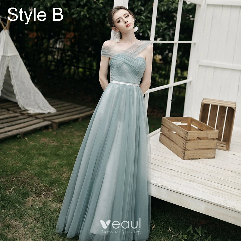 green emerald velvet dress Ariya Modest Scoop Short Sleeves Long Chiffon Plus Size Bridesmaid Dre main image 1