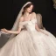 Classy Ivory Wedding Dresses 2019 Ball Gown Off-The-Shoulder Sequins Short Sleeve Backless Royal Train