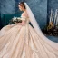Charming Champagne Wedding Dresses 2019 Ball Gown Off-The-Shoulder Beading Lace Flower Sleeveless Backless Royal Train