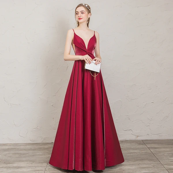 Classy Burgundy Evening Dresses 2019 A-Line / Princess Spaghetti Straps Sleeveless Backless Floor-Length / Long Formal Dresses