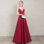 Classy Burgundy Evening Dresses  2019 A-Line / Princess Spaghetti Straps Sleeveless Backless Floor-Length / Long Formal Dresses