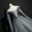 Élégant Gris Robe De Bal 2019 Princesse Encolure Dégagée Paillettes En Dentelle Fleur Manches Longues Dos Nu Longue Robe De Ceremonie