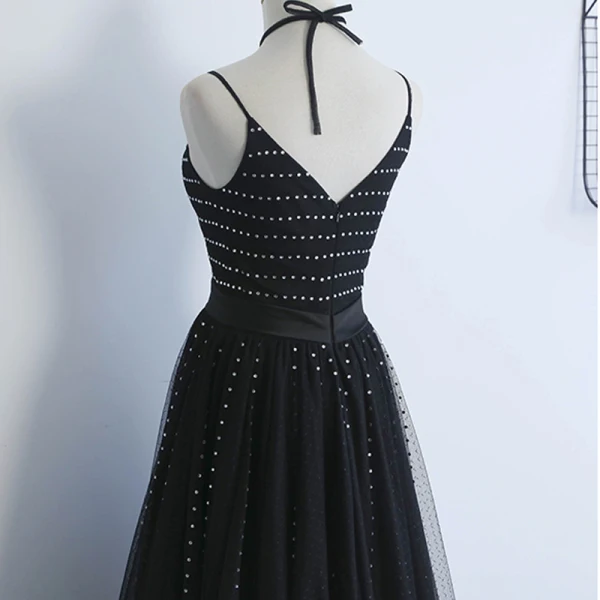 Chic Noire Robe De Soirée 2019 Princesse Titulaire Faux Diamant Sans Manches Dos Nu Longue Robe De Ceremonie