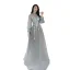 Élégant Vert Cendré Robe De Soirée 2019 Princesse Encolure Dégagée Perlage Perle Faux Diamant En Dentelle Fleur Manches Longues Dos Nu Longue Robe De Ceremonie