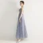 Chic / Belle Bleu Ciel Robe De Soirée 2019 Princesse Encolure Dégagée Perlage En Dentelle Fleur Appliques Faux Diamant Sans Manches Longue Robe De Ceremonie