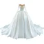 High-end Elegant Ivory Pearl Satin Wedding Dresses 2021 Ball Gown Beading Scoop Neck Long Sleeve Cathedral Train Wedding