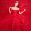 Stunning Red Wedding Dresses 2019 A-Line / Princess Off-The-Shoulder Beading Pearl Sequins Lace Flower Short Sleeve Backless Royal Train