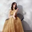 Classy Gold Evening Dresses  2019 A-Line / Princess Ruffle Scoop Neck Beading Lace Flower Appliques Sleeveless Floor-Length / Long Formal Dresses
