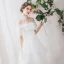 Light White Beach Wedding Dresses 2019 A-Line / Princess Off-The-Shoulder Pearl Lace Flower Appliques Short Sleeve Backless Floor-Length / Long