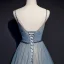 Elegant Blå Selskapskjoler 2019 Prinsesse Spaghettistropper Beading Sash Uten Ermer Ryggløse Lange Formelle Kjoler