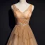 Chic / Beautiful Khaki Evening Dresses  2019 A-Line / Princess V-Neck Beading Sequins Lace Flower Sleeveless Backless Floor-Length / Long Formal Dresses