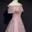 Style Victorien Rougissant Rose Robe De Soirée 2019 Princesse Volants De l'épaule Perlage En Dentelle Fleur Manches Courtes Dos Nu Longue Robe De Ceremonie