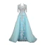 High End Blau Handgefertigt Perlenstickerei Abendkleider 2019 A Linie Eckiger Ausschnitt Kristall Quaste Perle Strass Pailletten Spitze Blumen Applikationen Ärmellos Sweep / Pinsel Zug Festliche Kleider