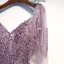 Chic / Beautiful Grape Evening Dresses  2019 A-Line / Princess Spaghetti Straps Beading Crystal Lace Flower Short Sleeve Backless Asymmetrical Formal Dresses
