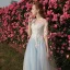 Chic / Beautiful Sky Blue Prom Dresses 2018 A-Line / Princess Appliques Scoop Neck 1/2 Sleeves Floor-Length / Long Formal Dresses