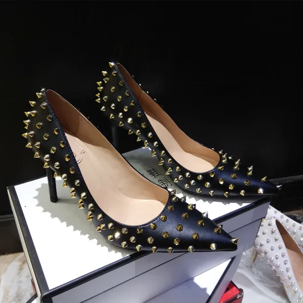 Moderne / Mode Ivoire Soirée Escarpins 2019 Rivet 9 cm Talons Aiguilles À Bout Pointu Escarpins