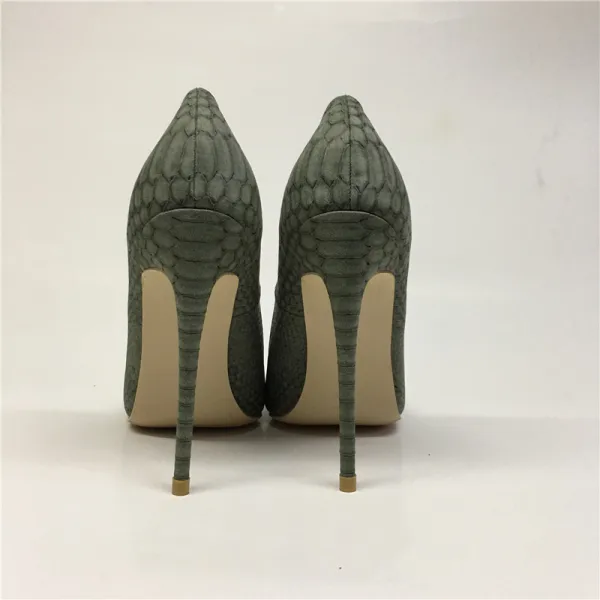 Schöne Armeegrün Abend Pumps 2019 Polyester Schlangenhautmuster 12 cm Stilettos Spitzschuh Pumps